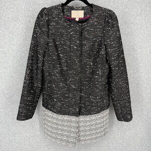 Banana Republic Womens Colorblock Tweed Coat Jacket Size S Black White Longline